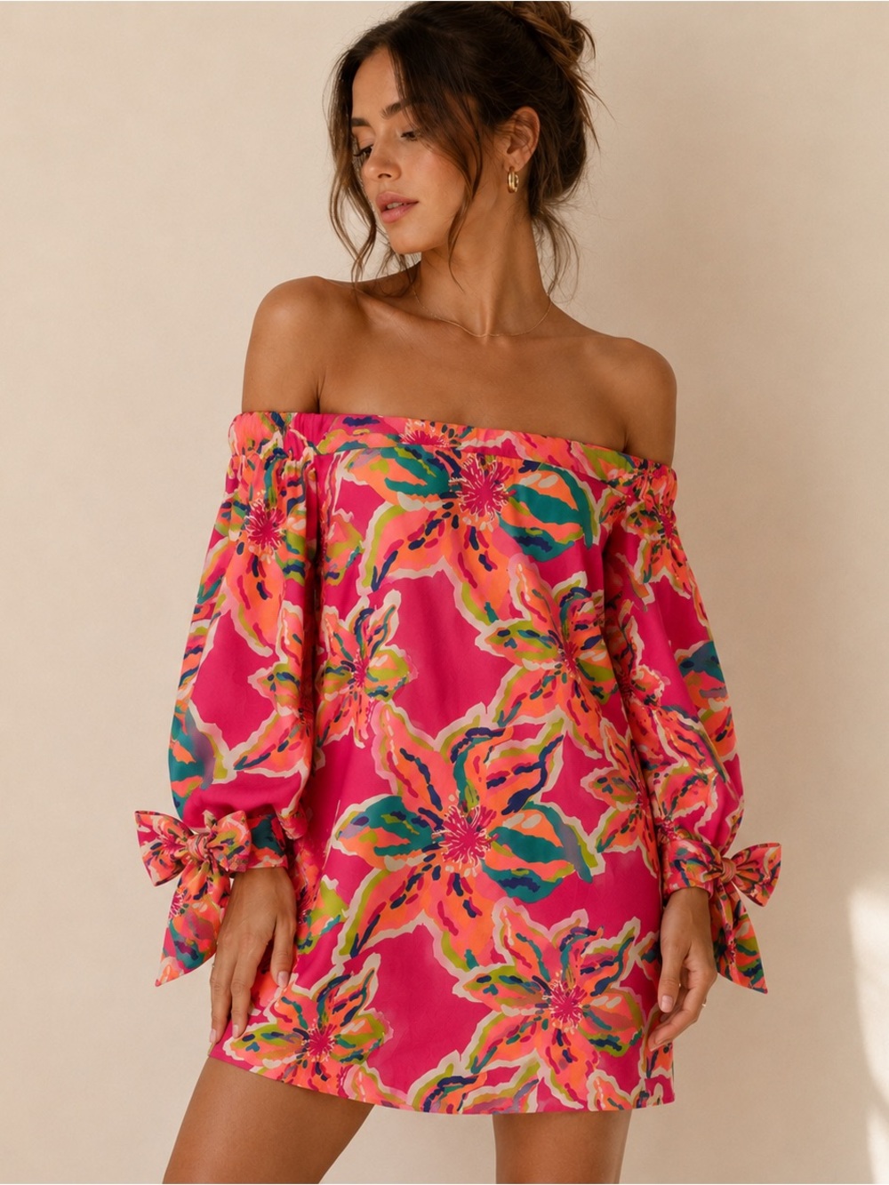 Southern Frock Bright Floral Off-Shoulder Dress